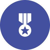 A blue circle with a medal and star on it.